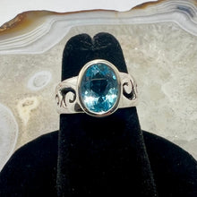 Load image into Gallery viewer, Blue Topaz Faceted Oval Bezel Set Ring (Size 5)