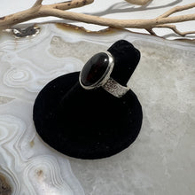 Load image into Gallery viewer, Garnet Oval Cabochon Ring with Textured Band (Size 6.5)
