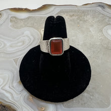 Load image into Gallery viewer, Carnelian Princess Cut Ring - Faceted with Textured Band (Size 6.5)