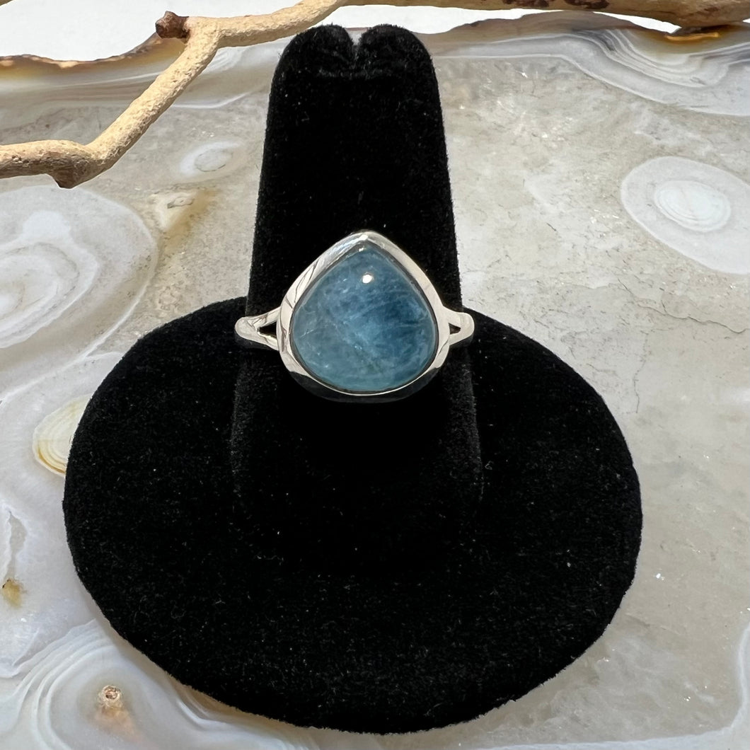 Aquamarine Cabochon Teardrop Ring (Size 8)