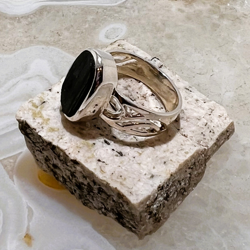 Black Tourmaline Ring (Size 8.5)