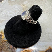 Load image into Gallery viewer, Rainbow Moonstone Oval Cabochon Celtic Ring (Size 5)
