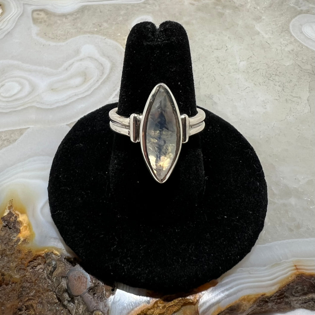 Rainbow Moonstone Marquise Faceted Ring (Size 7)