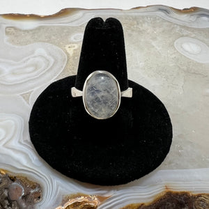 Rainbow Moonstone Cabochon Oval Ring (Size 10)