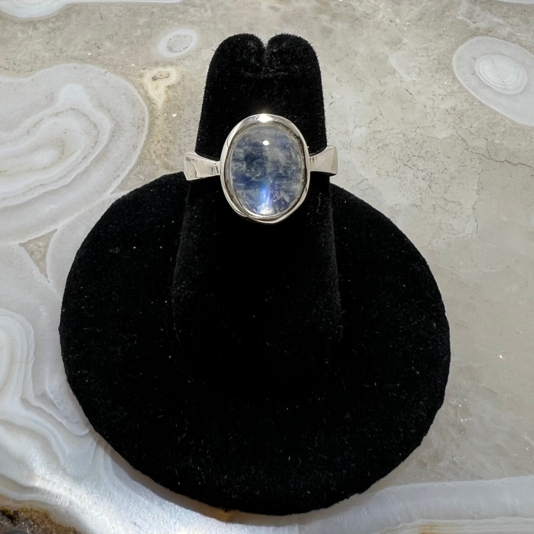 Rainbow Moonstone Cabochon Oval Ring (Size 5.5)