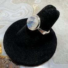 Load image into Gallery viewer, Rainbow Moonstone Round Cabochon Ring (Size 6)
