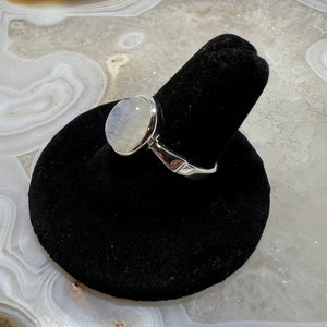 Rainbow Moonstone Cabochon Oval Ring (Size 8)