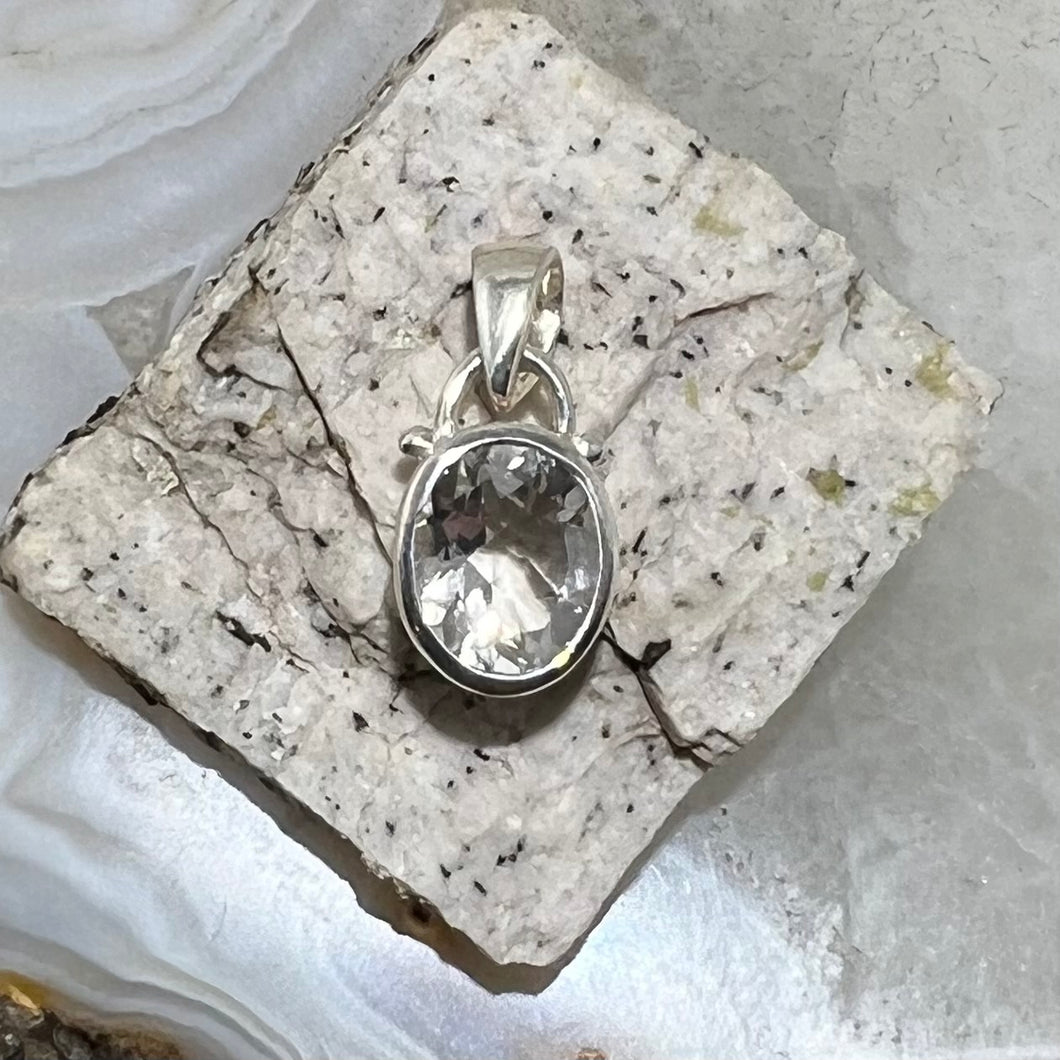 Crystal Quartz Faceted &Fun Oval Bezel Set Pendant