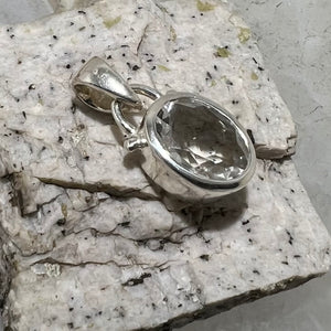 Crystal Quartz Faceted &Fun Oval Bezel Set Pendant