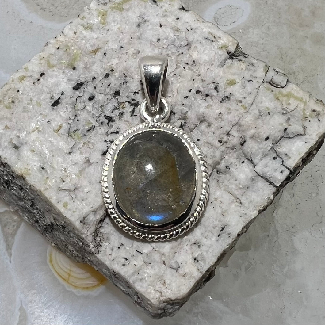 Labradorite Bezel Set Oval Cabochon Pendant
