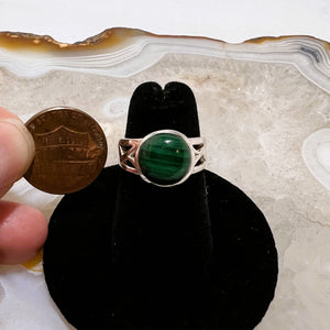 Malachite Round Cabochon Ring  (Size 5)