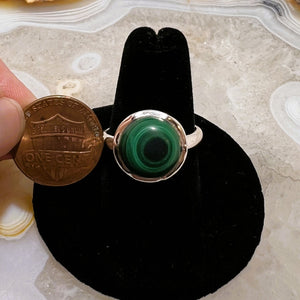 Malachite Round Cabochon Ring  (Size 9)
