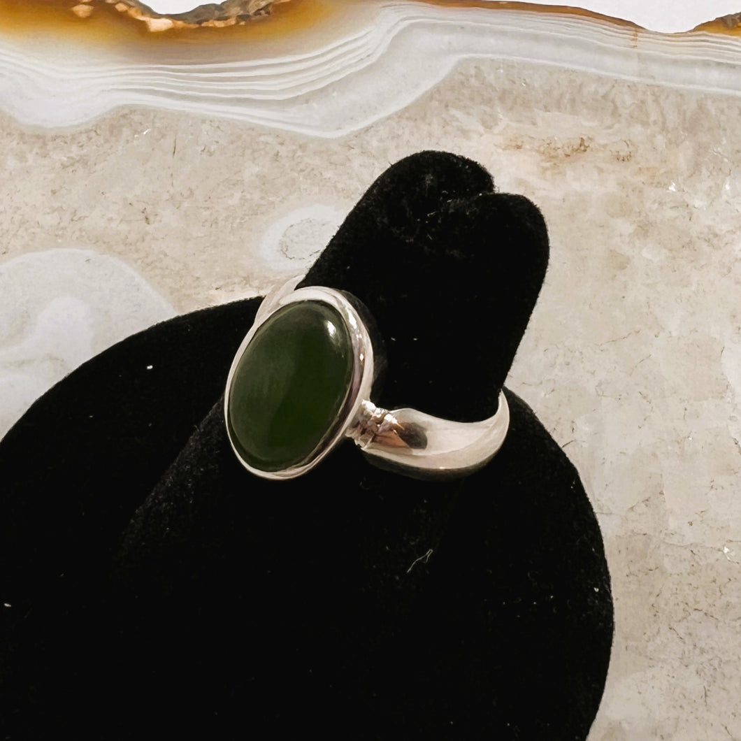 Nephrite Jade Cabochon Ring (Size 5)