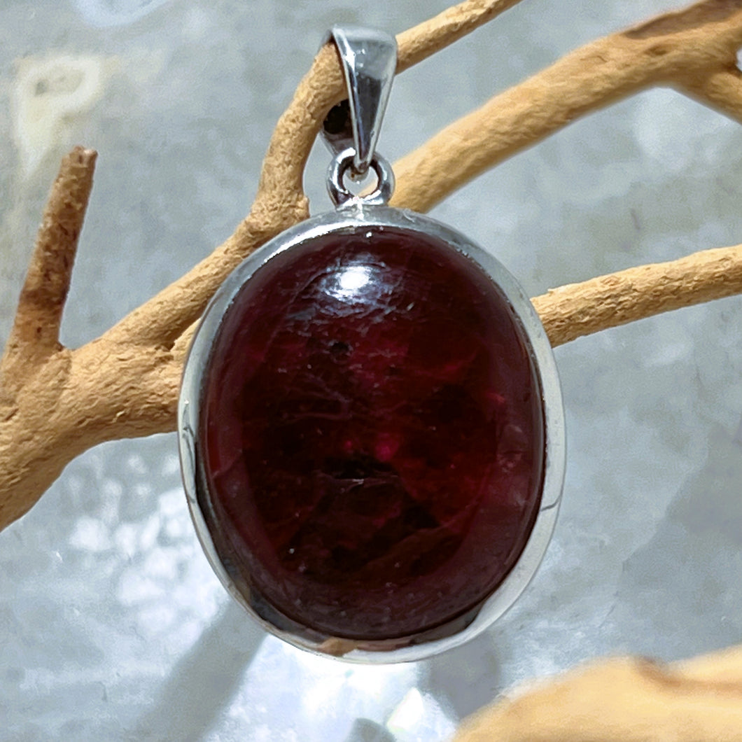 Natural Ruby Cabochon Pendant - Oval