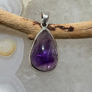 Elestial Amethyst Quartz Teardrop Cabochon Pendant