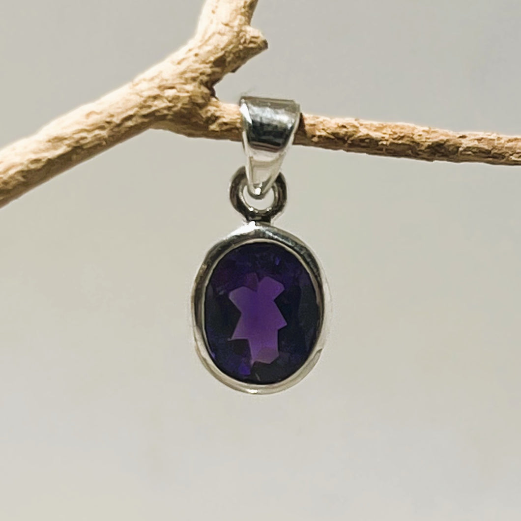 Amethyst Bezel Set Faceted Pendant