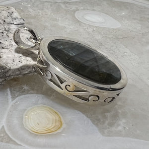 Labradorite Faceted Oval Pendant Bezel Set with Cutout Detailing