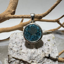 Load image into Gallery viewer, Blue Topaz Faceted Round Bezel Set Pendant
