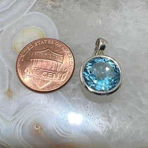 Blue Topaz Faceted Round Bezel Set Pendant