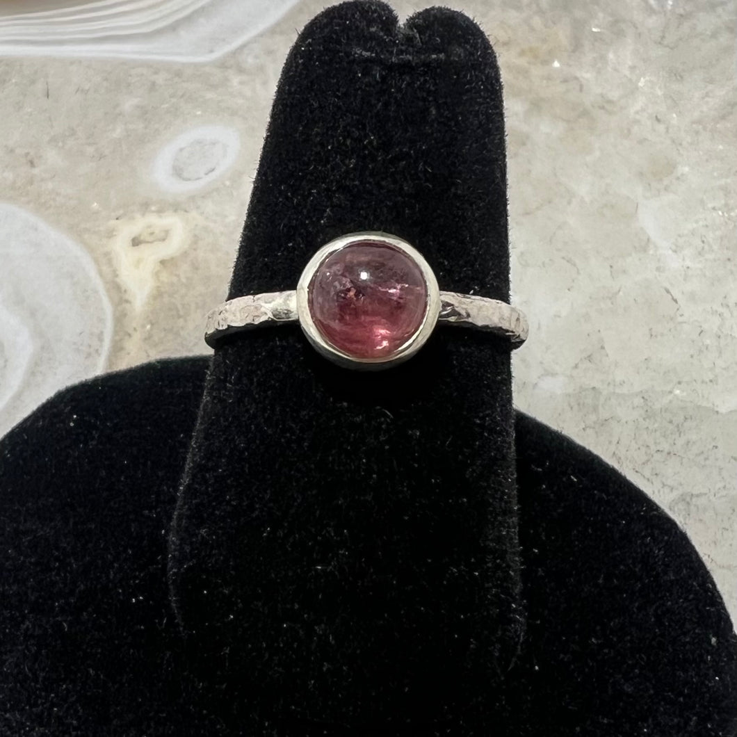 Pink Tourmaline Round Cabochon Ring (Size 6.5)