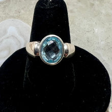 Load image into Gallery viewer, Blue Topaz Faceted Bezel Set Ring (Size 7)
