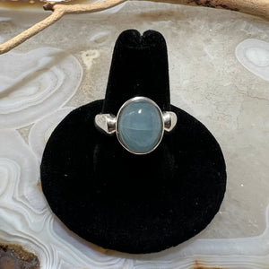 Aquamarine Oval Cabochon Ring (Size 8)