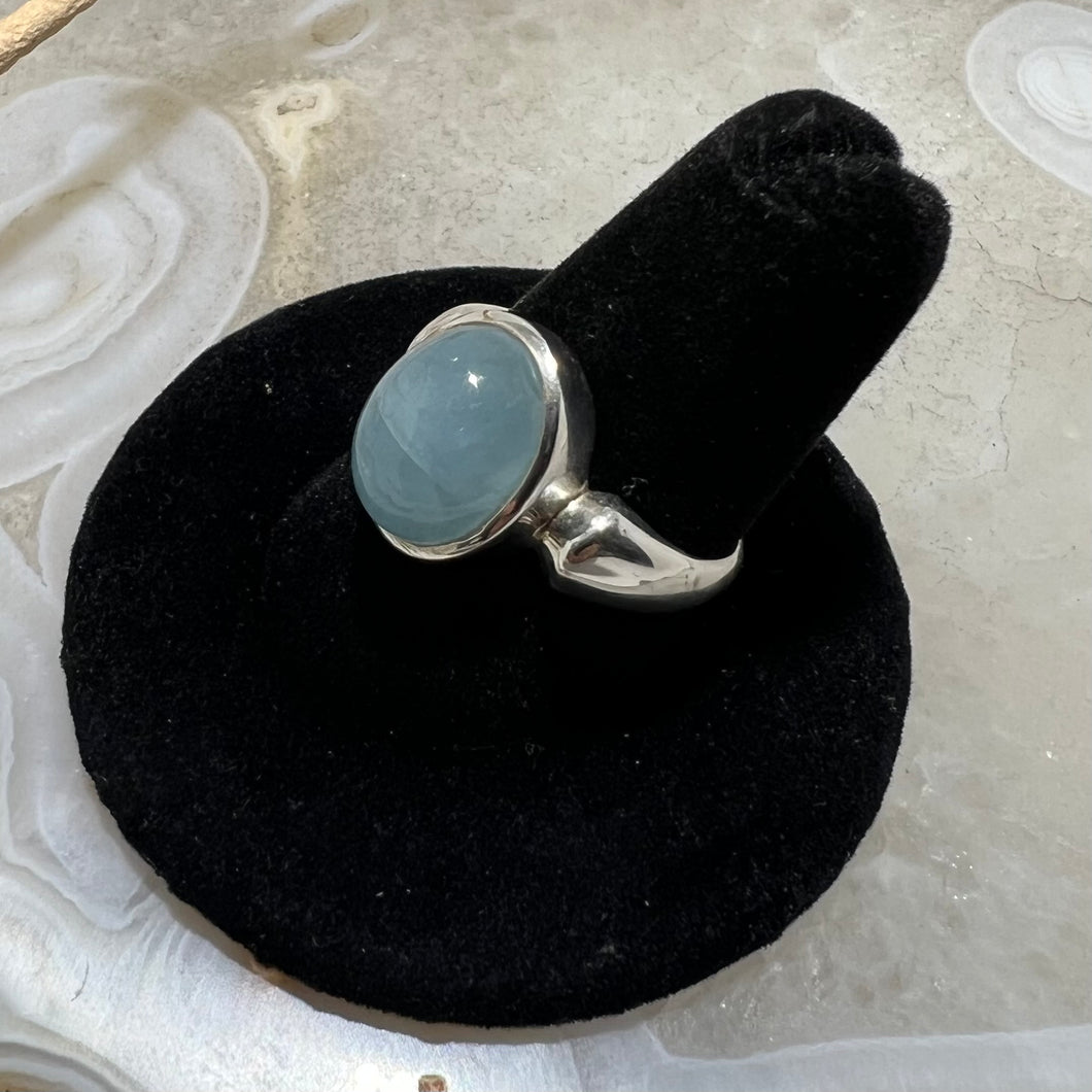 Aquamarine Oval Cabochon Ring (Size 8)