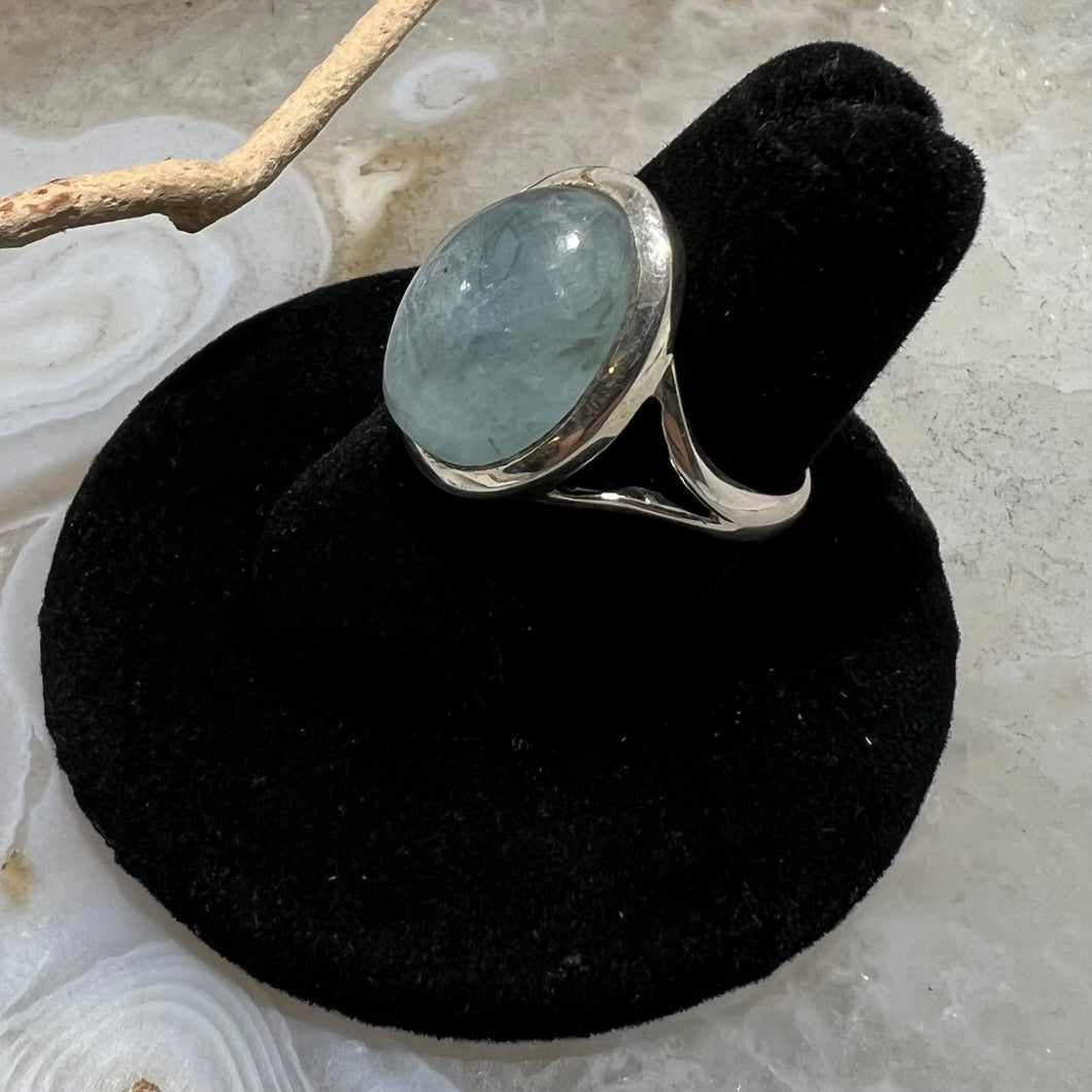 Aquamarine Cabochon Oval Ring (Size 7.5)