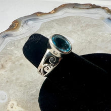 Load image into Gallery viewer, Blue Topaz Faceted Oval Bezel Set Ring (Size 5)
