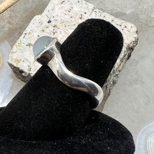Aquamarine Cabochon Wave Ring (Size 6.5)