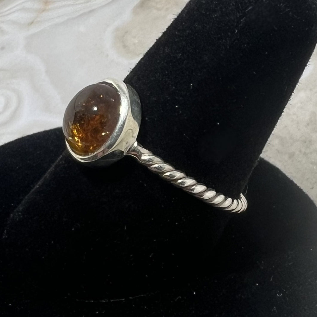 Pink Tourmaline Round Cabochon Rope Band Ring (Size 8)