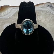 Load image into Gallery viewer, Blue Topaz Faceted Bezel Set Ring (Size 7)
