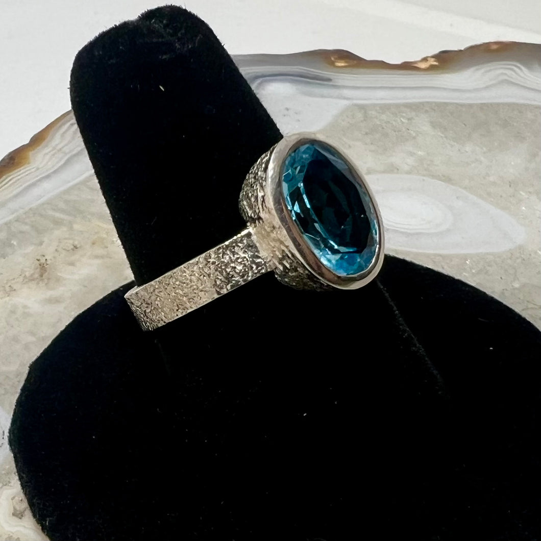 Blue Topaz Faceted Bezel Set Ring (Size 7)