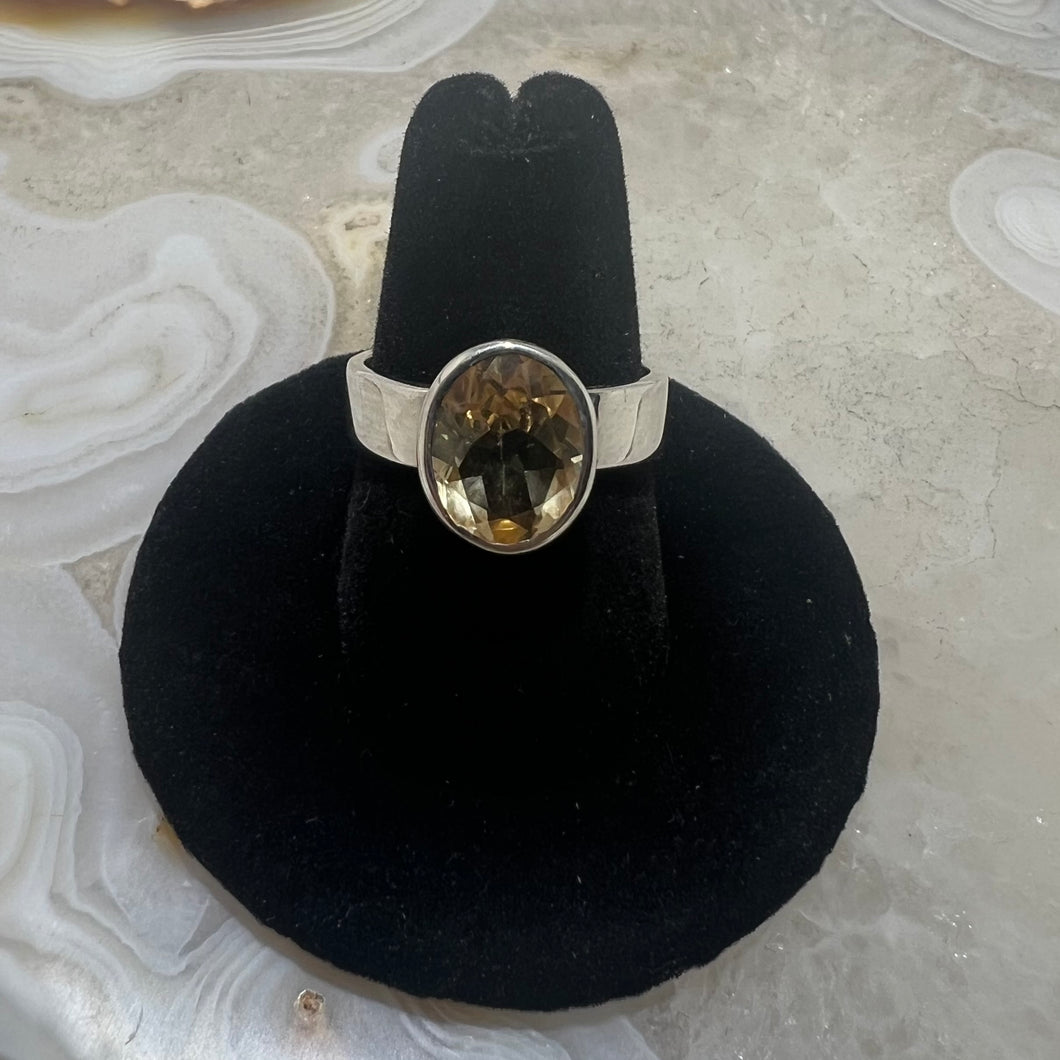 Citrine Bezel Set Faceted Ring (Size 8)