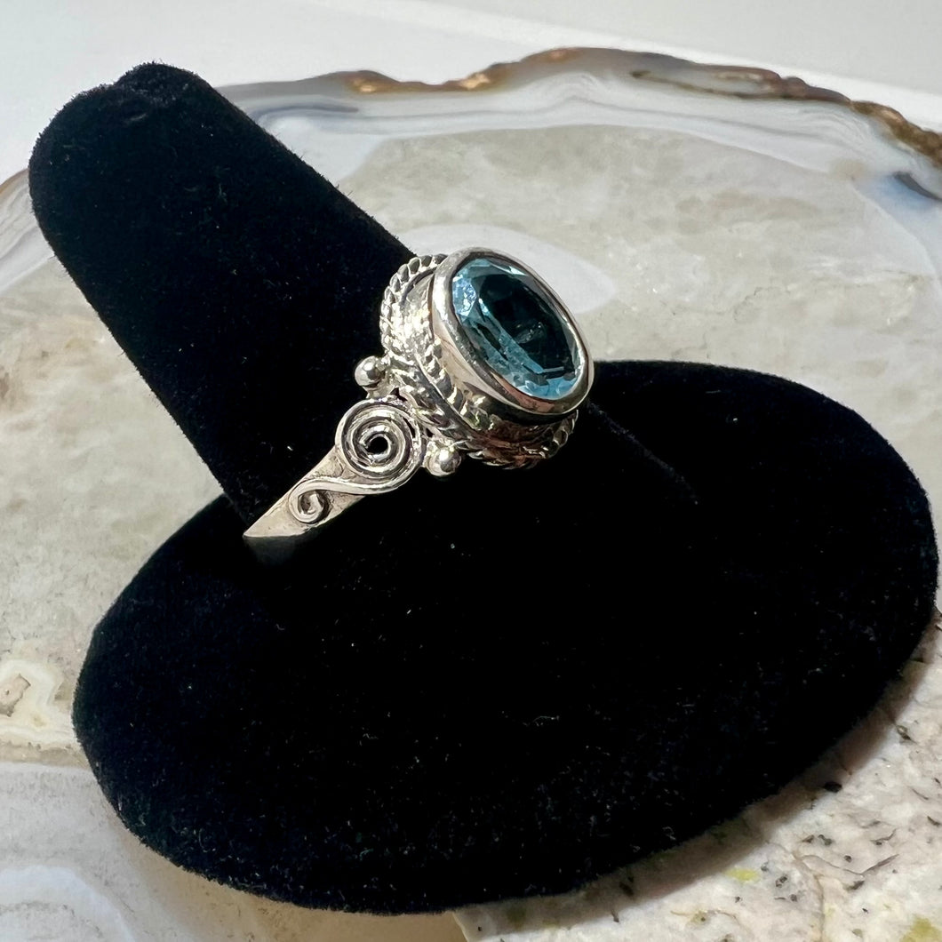 Blue Topaz Faceted Boho Ring (Size 9)