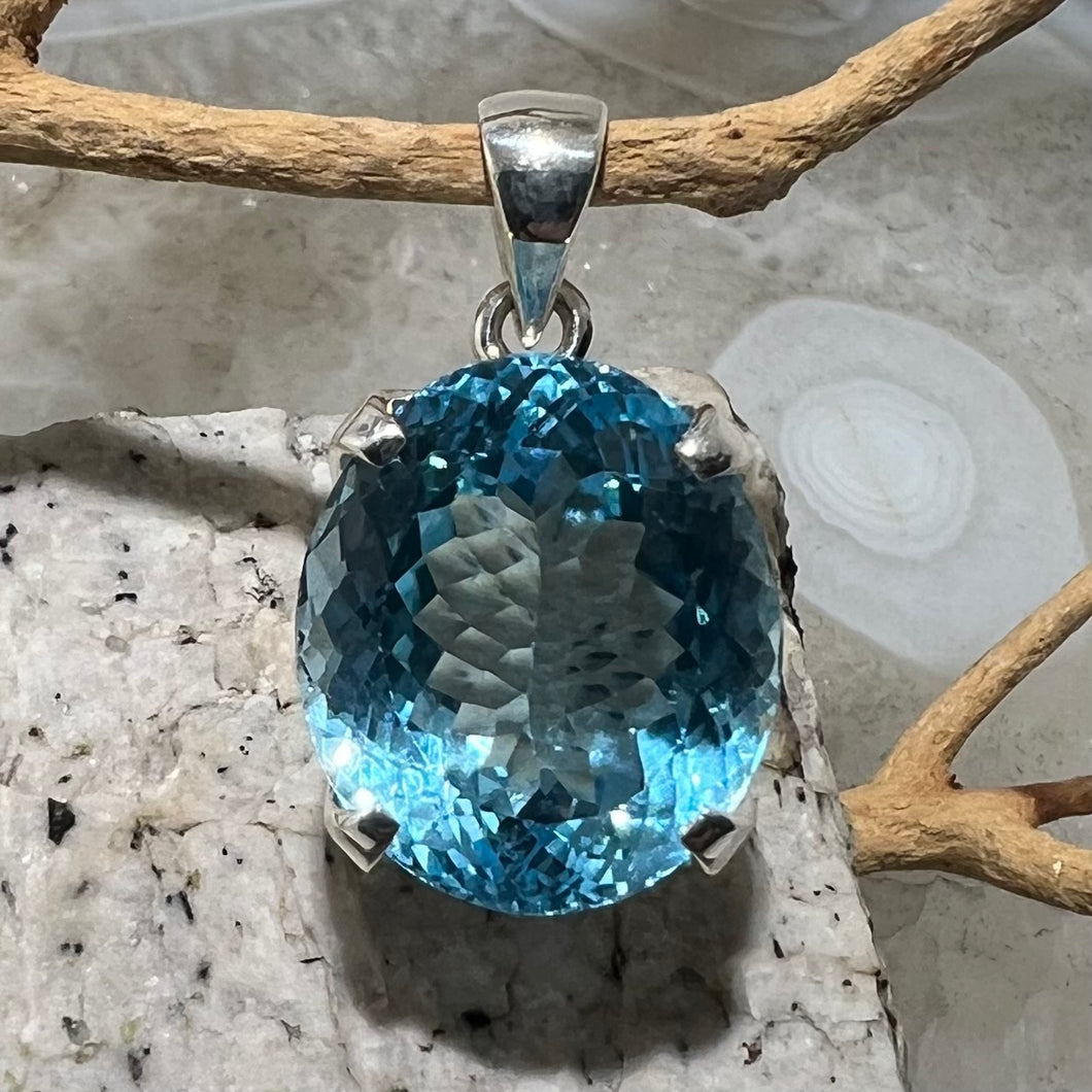 Blue Topaz Faceted Oval Pendant