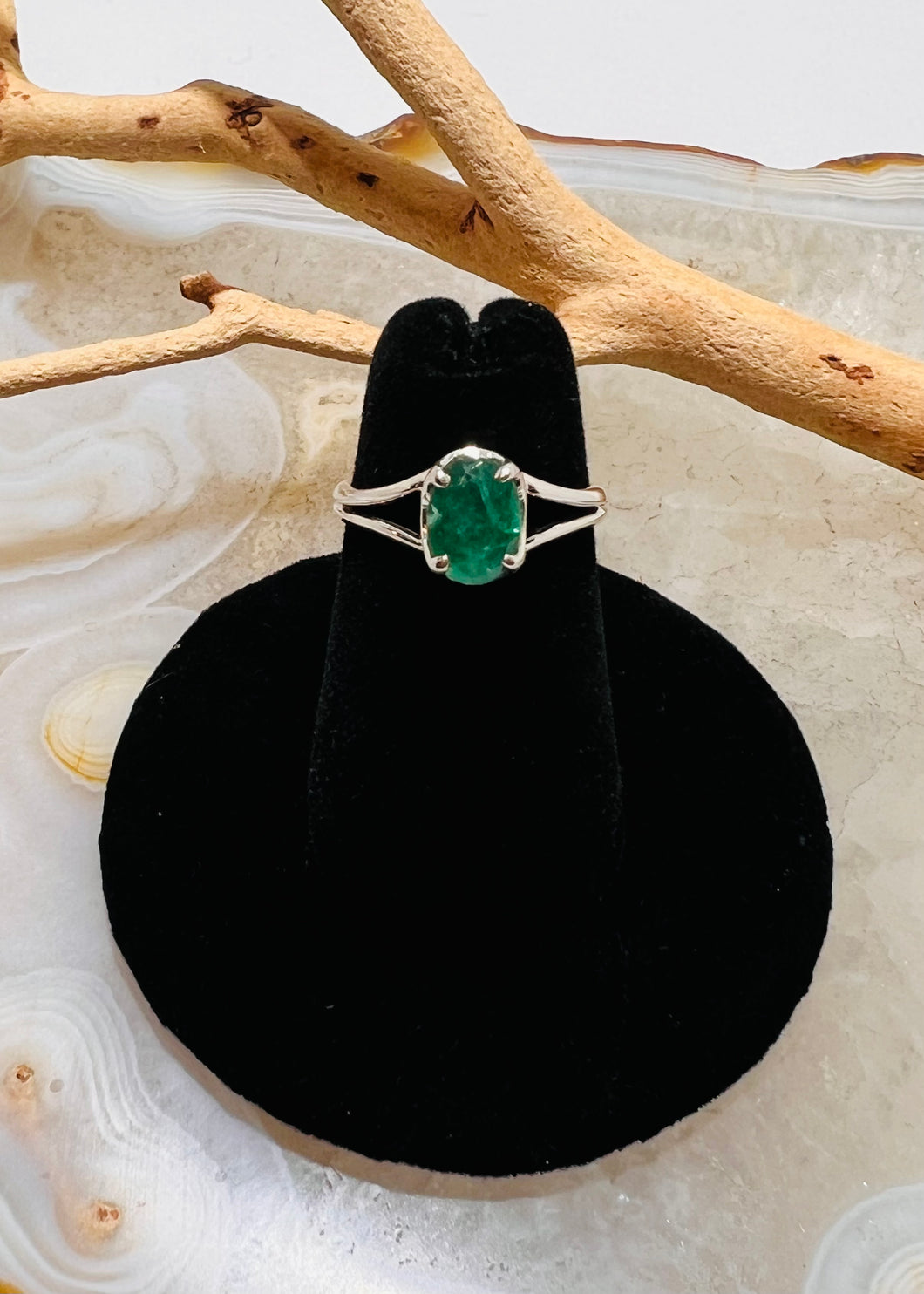 Emerald Faceted Ring (Size 5)